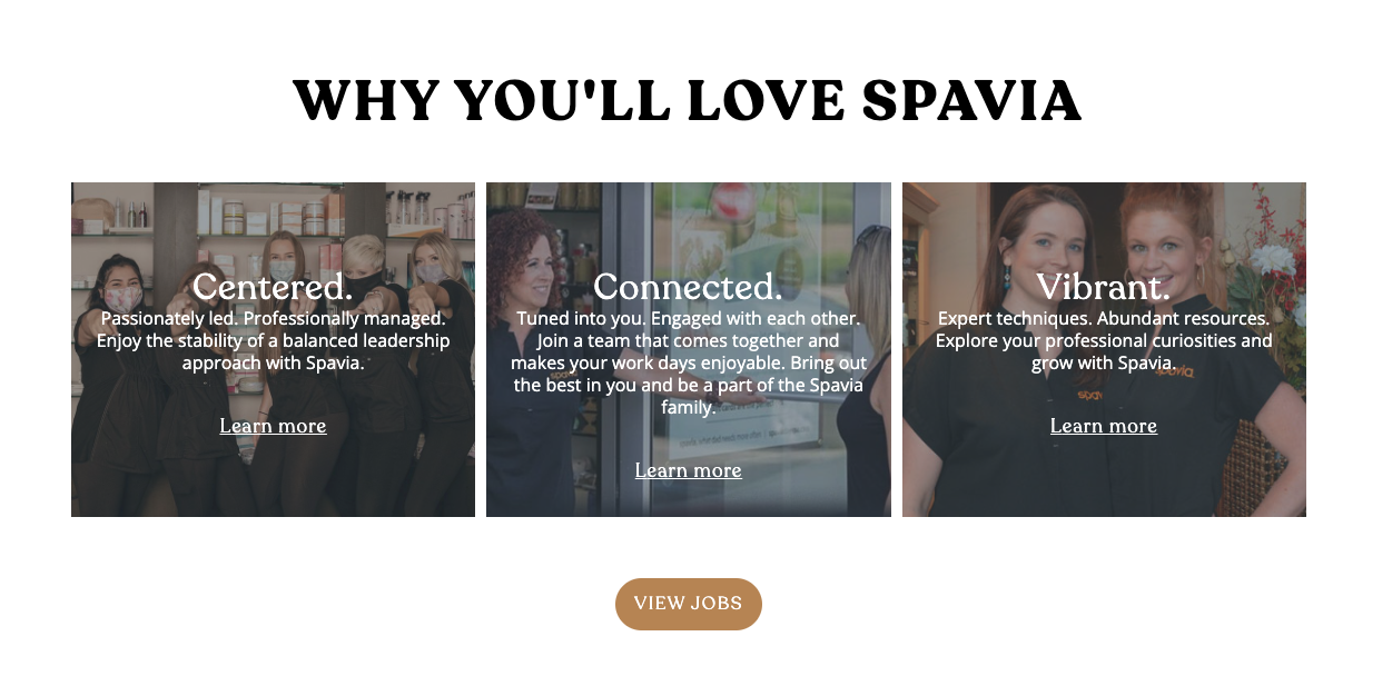 spavia why you'll love us on career website